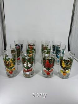 12 Days of Christmas Glasses Complete Set of 12 Vintage Holiday Glasses