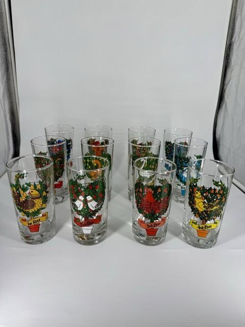 12 Days Of Christmas Glasses Complete Set Of 12 Vintage Holiday Glasses