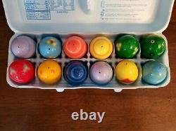 12 Vtg Hand Decorated Painted Empty Real Chicken Easter Eggs Frog Mushroom Art