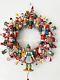 15.5 Vintage Wood Ornament Kitsch Wreath, Christmas Holiday Wreath, Ornaments