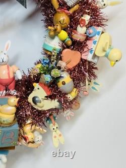 15.5 Vintage Wood Ornament Kitsch Wreath Easter Holiday Wreath Ornaments Bunny