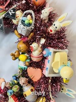 15.5 Vintage Wood Ornament Kitsch Wreath Easter Holiday Wreath Ornaments Bunny