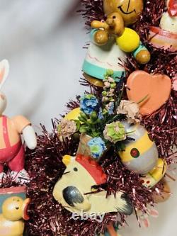 15.5 Vintage Wood Ornament Kitsch Wreath Easter Holiday Wreath Ornaments Bunny