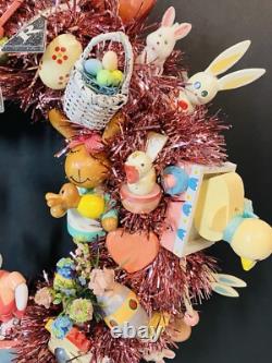 15.5 Vintage Wood Ornament Kitsch Wreath Easter Holiday Wreath Ornaments Bunny