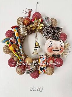 16.5 Vintage New Year's Wreath, Johanna Parker New Year's Snowman Design, MCM