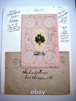 1840 Elaborate Antique Valentine Card with Real Silk & Gorgeous Paper Lace