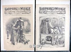 1871, 1879 Thomas Nast Christmas, Two Harper's Weekly Cover Page, Rare Antique