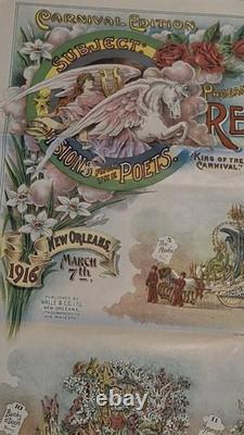 1916 Rex Mardi Gras Carnival Bulletin Visions from the Poets Huge Color Lith