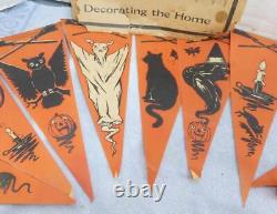 1920 RARE Halloween 5 1/2' Pennant Garland Witches Black Cat Pumpkin Bat Beistle