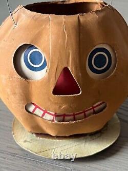 1920's Antique Vintage German Halloween Jack-o-Lantern Paper Mache Pumpkin