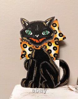 1920s Unused Vintage Halloween Party Invitation Black Cat with Bow Hallmark