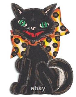 1920s Unused Vintage Halloween Party Invitation Black Cat with Bow Hallmark