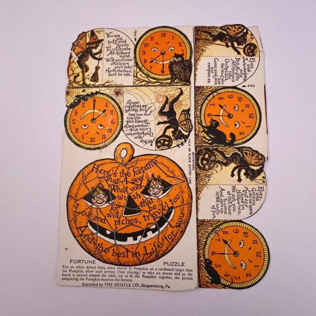 1923 Beistle Halloween Party Page/fortune Puzzle, Invites(owl, Bat, Cat, Rat)