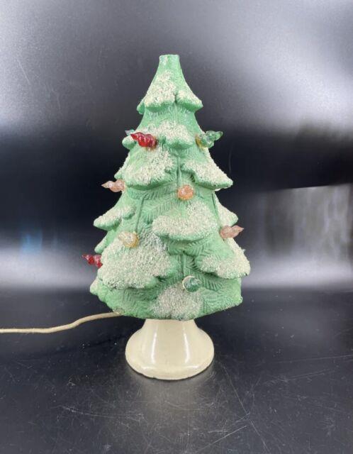 1930's Glolite Paper Mache Lighted Vintage Christmas Tree Chalkware (read)