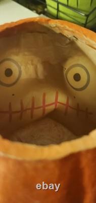1930's Paper Mache Pulp Halloween Jack Lantern Pumpkin Paper Face ESTATE VINTAGE