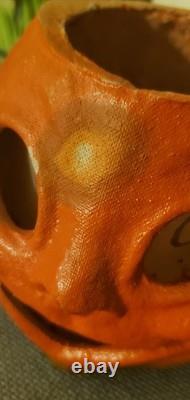 1930's Paper Mache Pulp Halloween Jack Lantern Pumpkin Paper Face ESTATE VINTAGE