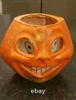 1930's Paper Mache Pulp Halloween Jack Lantern Pumpkin Paper Face ESTATE VINTAGE 1930's Paper Mache Pulp Halloween Jack Lantern Pumpkin Paper Face ESTATE VINTAGE