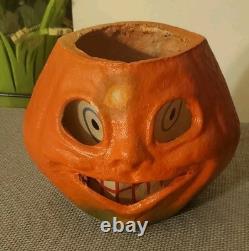 1930's Paper Mache Pulp Halloween Jack Lantern Pumpkin Paper Face ESTATE VINTAGE