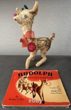 1939 RARE RLM Vintage Ward Rudolph Reindeer Plush Green Rubber Antlers Pristine