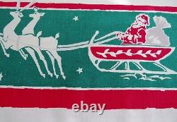 1950 Large Mid Century Modern Christmas Tablecloth by Startex Retro Flying Santa