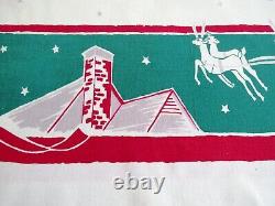 1950 Large Mid Century Modern Christmas Tablecloth by Startex Retro Flying Santa