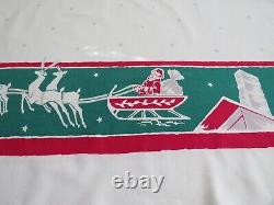 1950 Large Mid Century Modern Christmas Tablecloth by Startex Retro Flying Santa