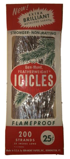1950's New Ben-mont Featherweight Icicles 200 Strands 25 Long Flameproof