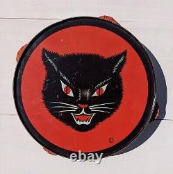 1950s T. Conn Vintage Halloween Black Cat Tin Tambourine