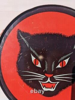 1950s T. Conn Vintage Halloween Black Cat Tin Tambourine