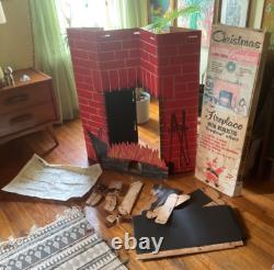 1960's Christmas Toymaster Electric Lighted Life Size Cardboard Fireplace