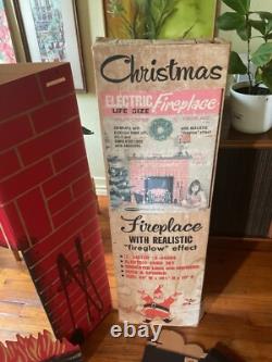 1960's Christmas Toymaster Electric Lighted Life Size Cardboard Fireplace