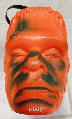 1964 Frankenstein Glenn Strange Clintoy Blow Mold Halloween Candy Bucket Vintage