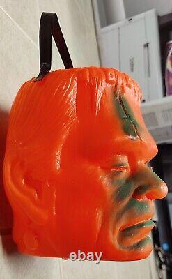 1964 Frankenstein Glenn Strange Clintoy Blow Mold Halloween Candy Bucket Vintage