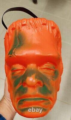 1964 Frankenstein Glenn Strange Clintoy Blow Mold Halloween Candy Bucket Vintage