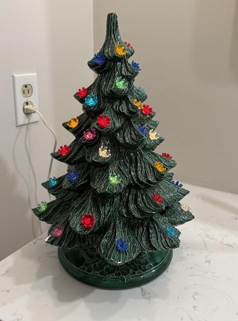 1975 Vintage Ceramic Christmas Tree Lighted With Base 16.5 Inches Tall