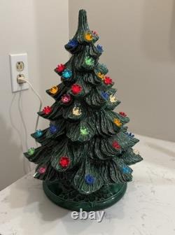 1975 Vintage Ceramic Christmas Tree Lighted with Base 16.5 Inches Tall