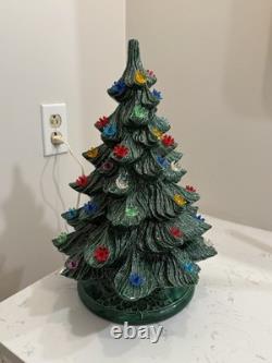 1975 Vintage Ceramic Christmas Tree Lighted with Base 16.5 Inches Tall
