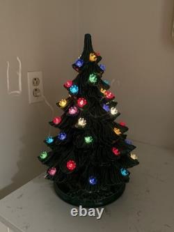 1975 Vintage Ceramic Christmas Tree Lighted with Base 16.5 Inches Tall