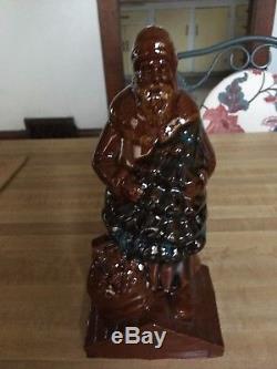 1990 Ned Foltz Pennsylvania Redware Glazed Pottery Santa on Roof Top withsack 9.5