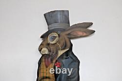 1992 Distringuished Rabbit Painted On Wood By J. Buller Signed 28 Tall