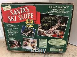 1992 Mr. Christmas Santa's Ski Slope Lift Snowman, Flags Skiers Complete Working