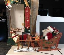 1993 Holiday Creations Animated Lighted Musical Santa Sleigh & Reindeer 36 X 18