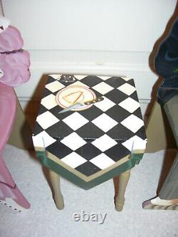 1994 Joanne West Hand Painted Through The Looking Glass 2 Bunny Chairs & Table