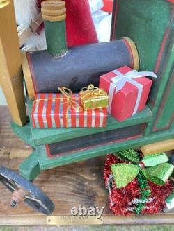 1995 Original Dee Cash Santa Claus Wood Train Sleigh & Toys Artist Signed OOAK