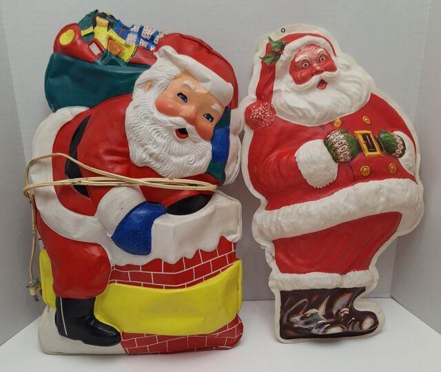 2 Awesome Vintage Flat Back Lighted Santa Blowmolds 1 Without Light