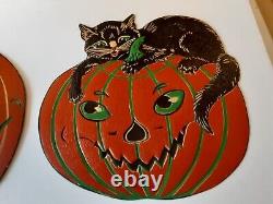 2 Old Vintage Halloween Cardboard Diecut Die Cut Out Beistle JOL Cat 1930s-1950s