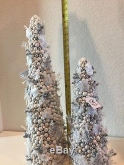 (2) Salzburg Creations White And Silver Fireworks Christmas Cone Trees