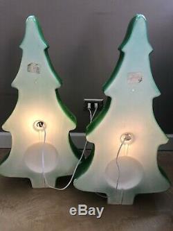 2 Union Gingerbread Blow Mold Green Christmas Trees