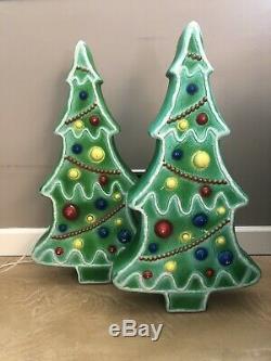 2 Union Gingerbread Blow Mold Green Christmas Trees