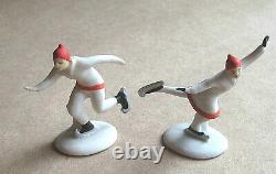 2 Vintage Antique Christmas Elegant Skaters Snow Baby Cake Decoration Germany